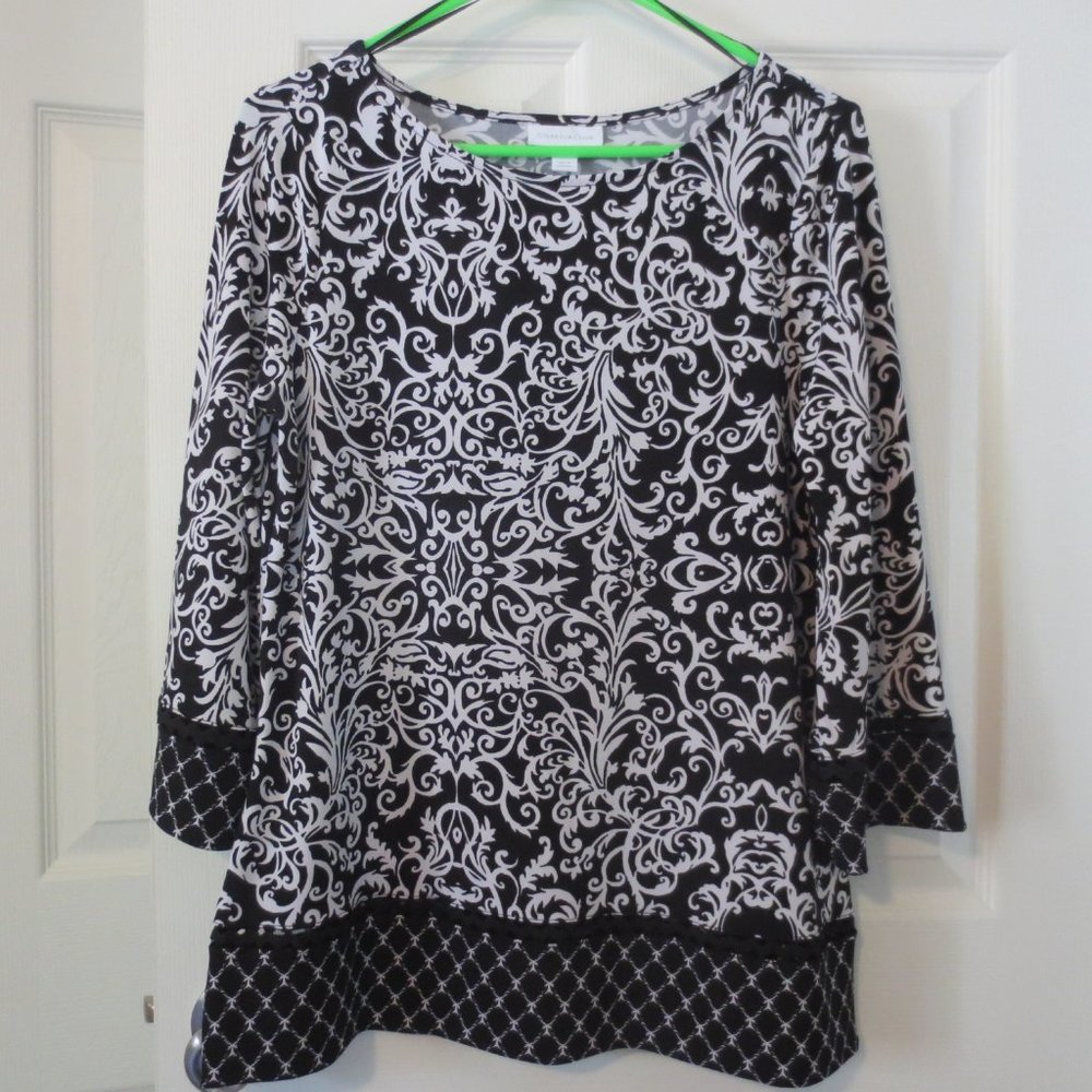 Charter Club Black and White Print Tunic Top